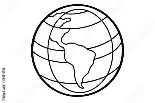 Black and White Globe with Americas and Longitudinal and Latitudinal Lines Graphic Element