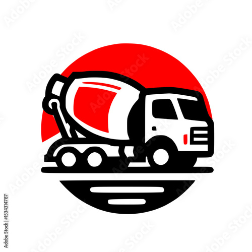 A more traditional or common style of concrete mixer truck
