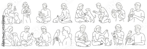 People interacting with various pets in a cozy indoor setting during a relaxed afternoon
