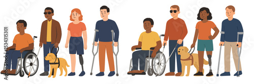 Diverse group of individuals with disabilities engaged in activities and showcasing inclusivity in a vibrant urban setting