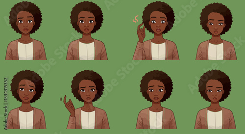 African American Woman Character: Emotional Range - Vector Illustration 2