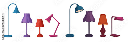 Colorful collection of decorative lamps showcasing various styles and shapes in a modern interior setting