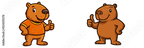 Cartoon bears cheering with thumbs up, showcasing joyful expressions in a vibrant vector flat illustration