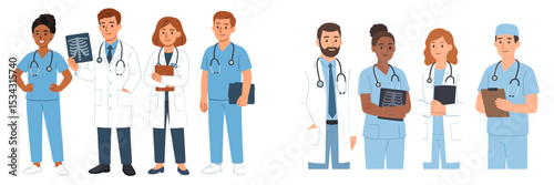 Diverse healthcare professionals working together in a modern medical environment with various medical tools