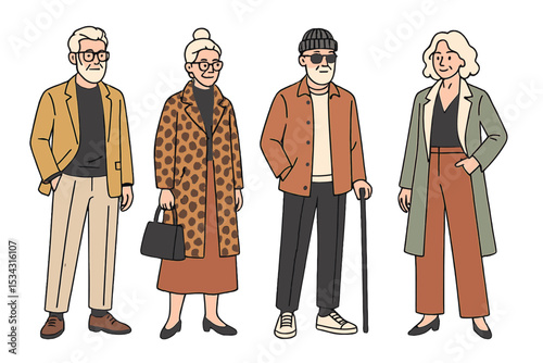 Stylish elderly people enjoying a casual outing in urban environment on a sunny day