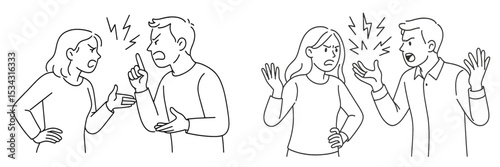 Couples arguing in a flat vector illustration showcasing tense communication and emotional conflict between partners