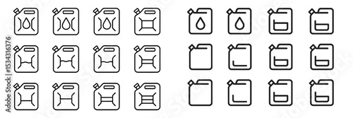 Collection of line art icons representing different container types for various liquids and substances in a simple design