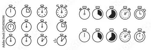 Collection of timer icons showcasing different time intervals and countdowns for various activities and purposes