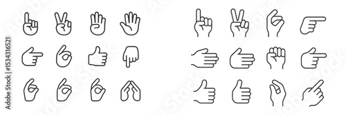 Hand gesture vector illustrations featuring various poses for communication and expression