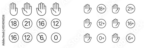 Vector flat illustration of age restriction symbols commonly used in entertainment venues and media categories