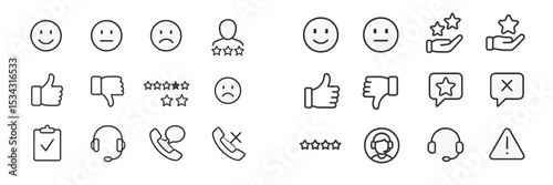 Vector flat illustration of various emoticons and feedback symbols representing customer reactions and service quality