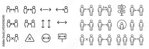Guide on social distancing practices with clear visual indicators for safe interactions in public spaces