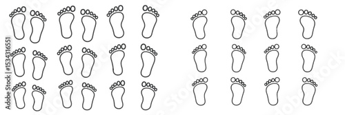 Footprints pattern design with a creative arrangement of left and right feet in a vector flat illustration style suitable for various projects
