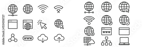 Vector flat illustration of web icons representing internet connectivity and digital interactions in a modern design style