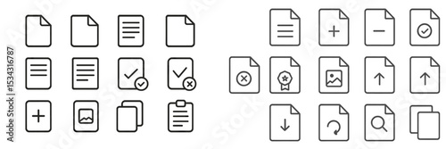 Collection of vector flat icons representing various document types and actions for digital organization and workflow enhancement