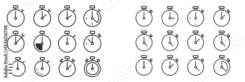 Timer illustrations showcasing various time settings and countdowns for activities in a minimalistic design style