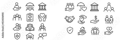 Community support icons representing various social services and initiatives for enhancing public welfare