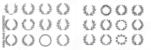 Decorative vector flat illustrations of various laurel wreath designs for creative projects and graphic design