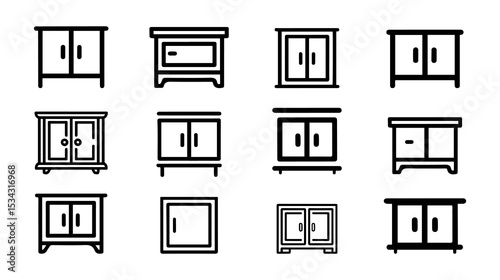 Minimalist Cupboard and Cabinet Outline Icons Set. and outline vector illustration