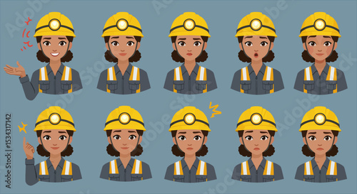 Mining Worker Character Set: Customizable for Woman 4 - Vector Illustration 