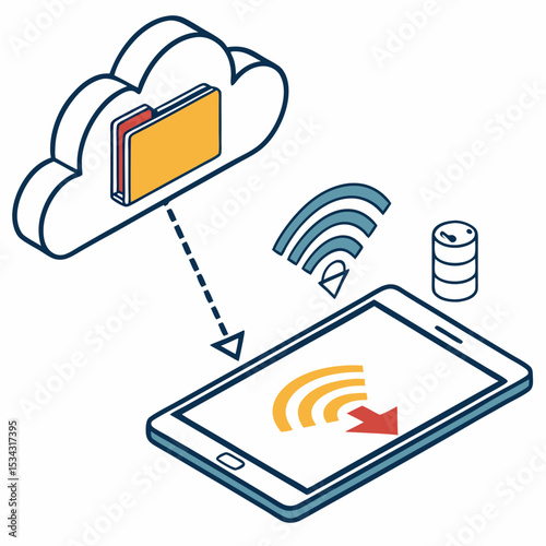 Smartphone and tablet syncing data with the cloud, using a wireless connection for backup and storage