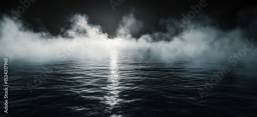 Foggy ocean at night