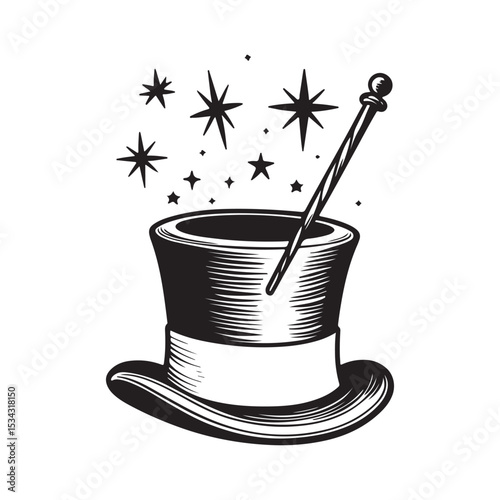 Magical Top Hat with Sparkling Wand - Classic Illusion and Entertainment Concept