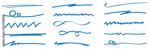 Swift crossed and wavy underlines. Underline markers collection.  Pen text underline, handwritten doodle elements, lettering emphasis. Vector illustration. eps 10