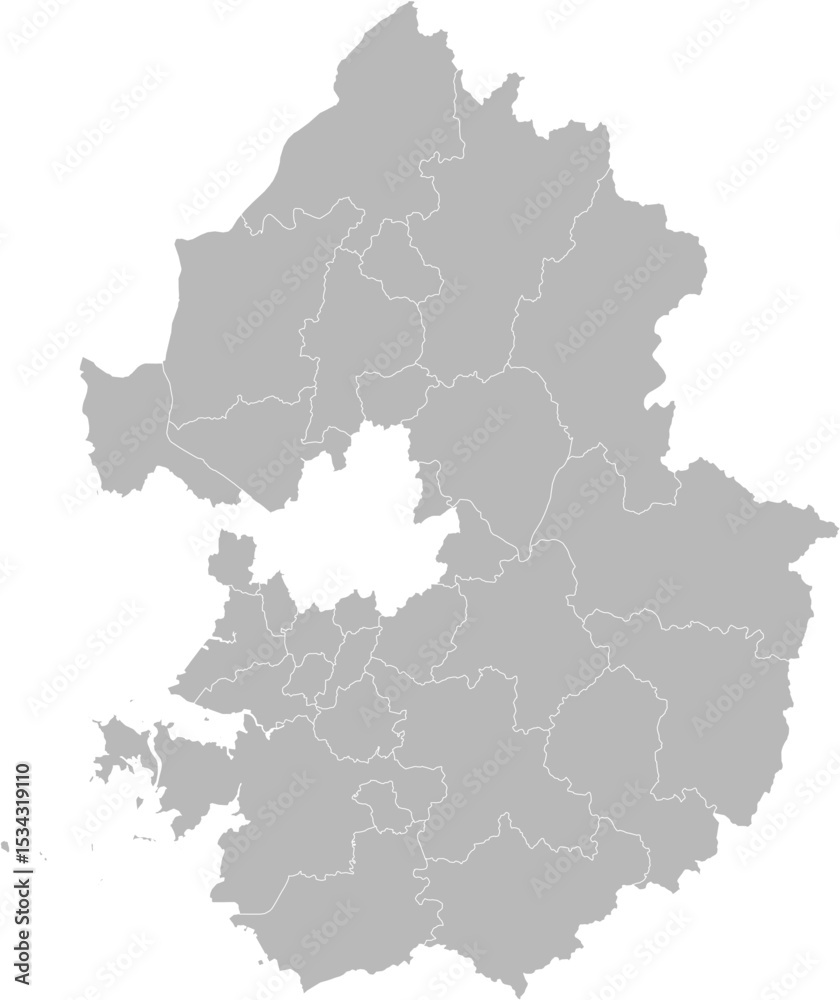 Fototapeta premium Gyeonggi, South Korea (Republic of Korea) – administrative vector map with level 2 division boundaries (Web Mercator projection, PPT-compatible & fully editable)