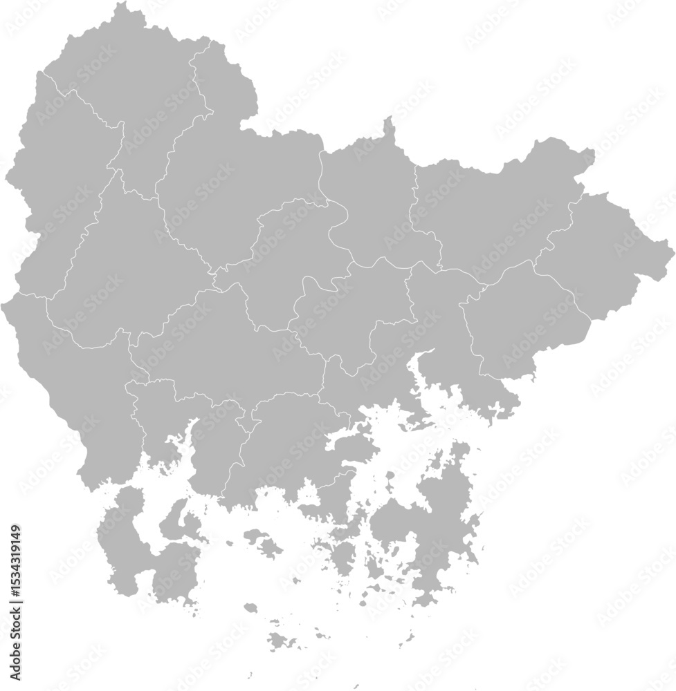 Gyeongsangnam, South Korea (Republic of Korea) – administrative vector map with level 2 division boundaries (Web Mercator projection, PPT-compatible & fully editable) Gyeongsangnam, South Korea (Republic of Korea) – administrative vector map with level 2 division boundaries (Web Mercator projection, PPT-compatible & fully editable)