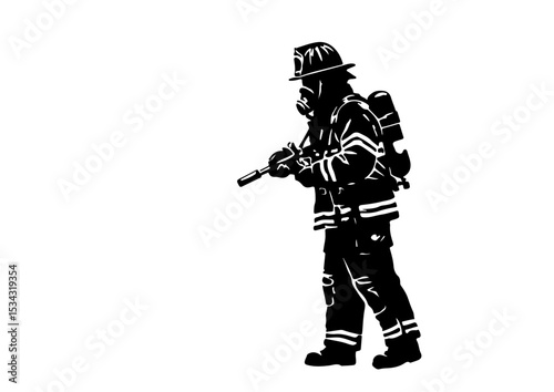 stencil, sign, icon, illustration, symbol, danger, firefighter, fire, protection, vector, safety, isolated, equipment, security, logo, pictogram, black, silhouette, white, design, flame, hose, 