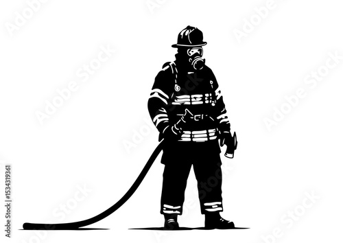 stencil, sign, icon, illustration, symbol, danger, firefighter, fire, protection, vector, safety, isolated, equipment, security, logo, pictogram, black, silhouette, white, design, flame, hose, 