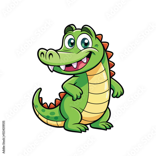 Cartoon crocodile smiling widely with bold outlines vector illustration