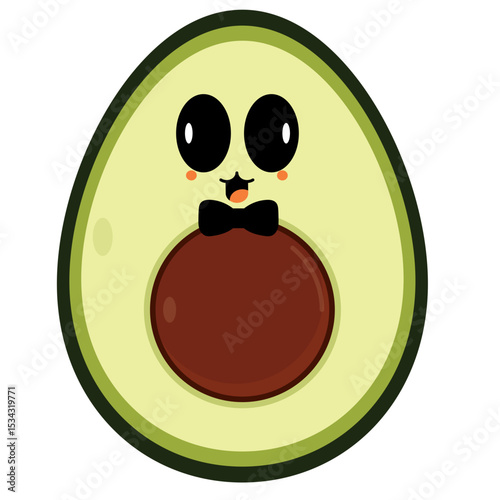 cute kawaii avocado with a bowtie cartoon