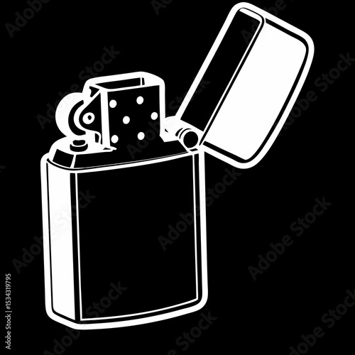 Minimalistic simple flat view of a black and white pictogram of a lighter.