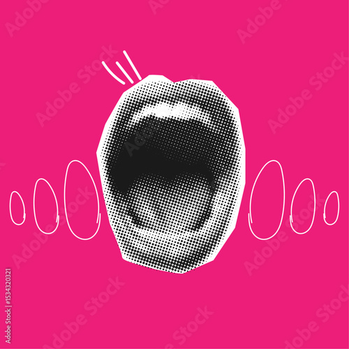 Halftone shouting female mouth with halftone effect,cut out element for trendy collage