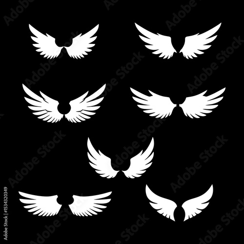 Set of 6 wide-spread angel wing icons