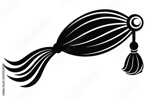 Black Vector Illustration of Drape with Tassel and Cord Decorative Element