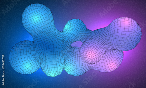 Metaball shape. Morphing light gradient blobs. Vector 3d illustration. Abstract 3d background. Liquid shape. Banner or sign design. Abstract geometric 3d grid structure of liquid balls