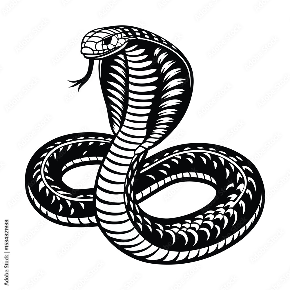 Fototapeta premium black and white silhouette of a snake coiled in a striking pose