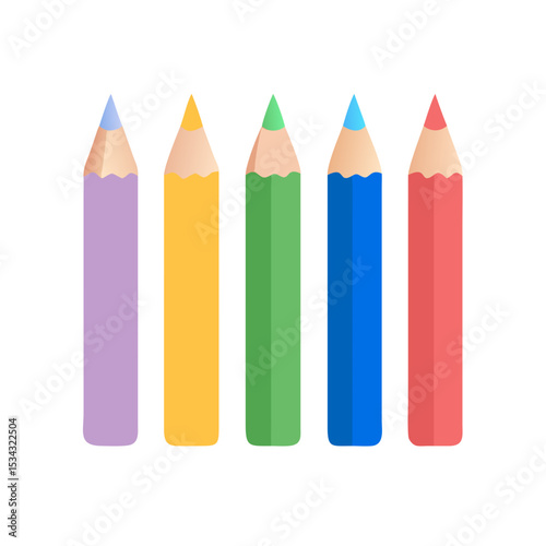 Vector illustration of a set of colored pencils, isolated on white background. School icon