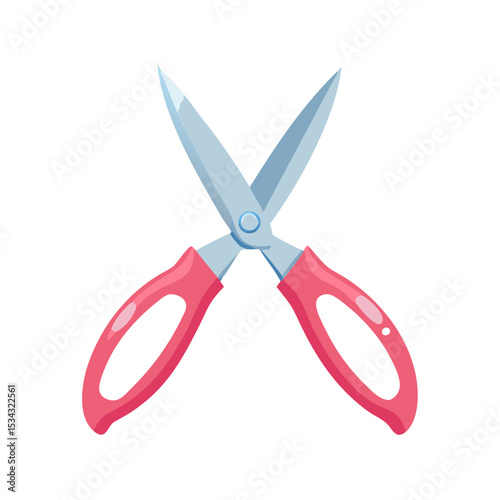 Vector illustration of a pair of scissors with ergonomic handles, isolated on white background. School icon