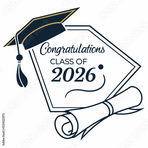 Cap and diploma combination with modern congratulations text for class of 2026 graduation template & SVG 