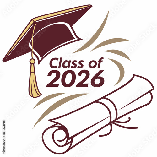 Cap and diploma combination with modern congratulations text for class of 2026 graduation template & SVG 