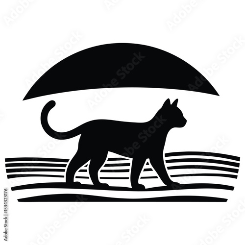 Black and white cat silhouette vector illustration of pets and wildlife mammals