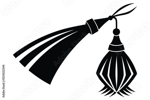 Elegant black tassel illustration featuring flowing fringe and decorative embellishments, sophisticated decor element