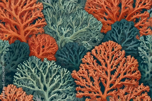 Coral seamless pattern in vintage style. Abstract algae background. Design for textile or wrapping paper.