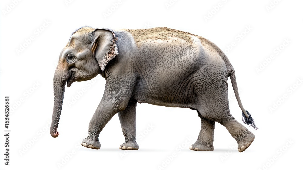 Fototapeta premium Side view of a young elephant walking