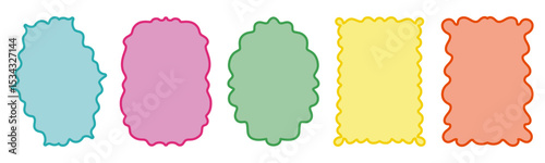 Wavy Scalloped Rectangular and Oval Frames Collection isolated on transparent background.