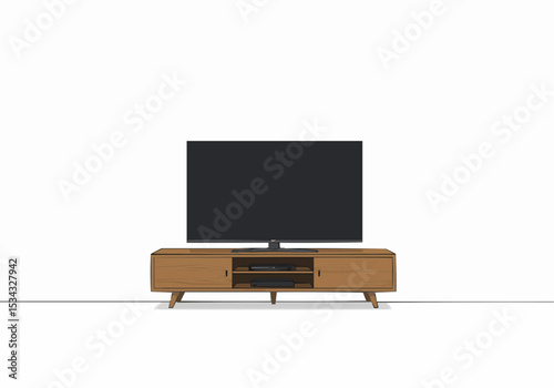 A modern TV set on a stylish cabinet, elegantly displayed.